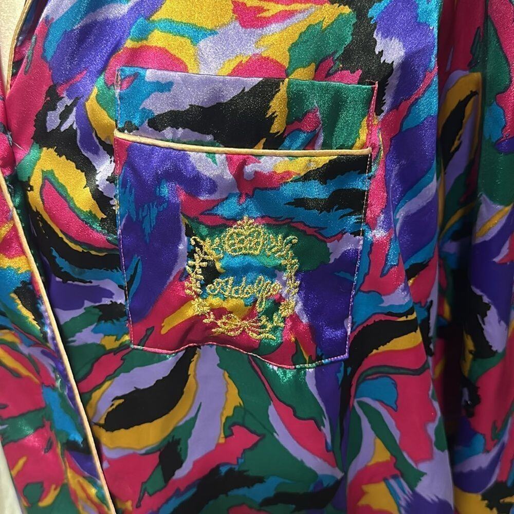 Vintage Adolfo Multicolored Long Sleeved Silky Nightgown L - Picture 4 of 8